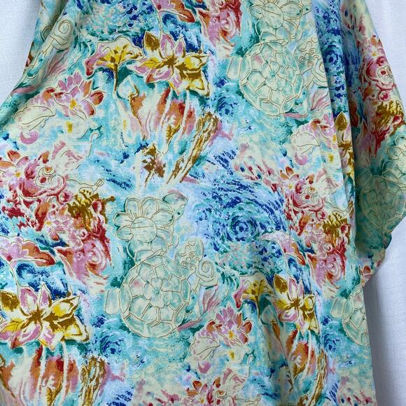 Collections Etc. Vintage Tropical Turtle Floral Caftan MuMu Cover Up Sz.OS - Picture 10 of 11
